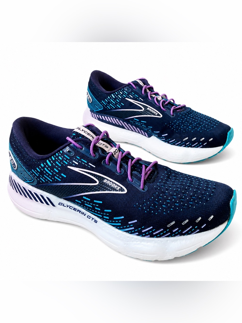 Brooks Glycerin GTS 20 US WMN 10.5 Navy Teal Purple Running No Tie Bungie Laces - Picture 11 of 12